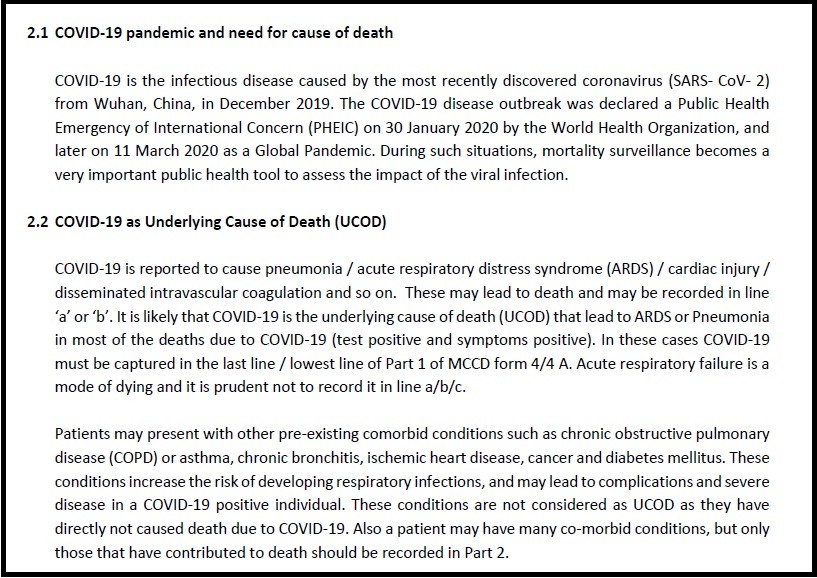 'COVID-19 as Underlying Cause of Death (UCOD)' as per the Indian Council of Medical Research/National Centre for Disease Informatics and Research, ‘Guidance for appropriate recording of COVID-19 related deaths in India.’